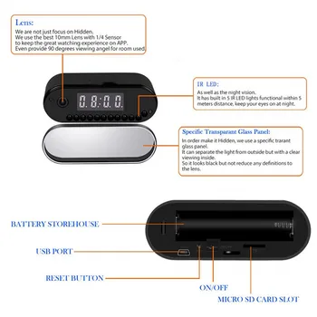 1080P Mini Kamera, WiFi Hisilicon Chip Belaidė Auklė Laikrodis Laiką Signalizacija su Naktinio Matymo ir Jutiklis, Nuotolinio Stebėti Micro Namų Cam