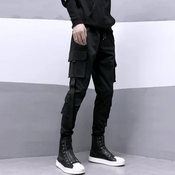 11 BYBB TAMSU Multi Kišenės Juostelės Haremas Krovinių Kelnės 2019 Harajuku Atsitiktinis Krovinių Poilsiu Pants Mens korėjos Streetwear