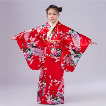 110-150cm Vaikų Mergaičių Japonijos Tradicinių Kostiumai Kimono aprangą su Obi Maudymosi Chalatai Yukata Vaikams Mergaičių Šokių Drabužiai