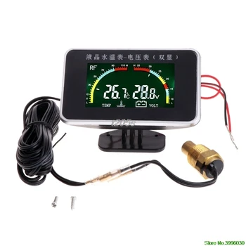 12-24V Automobiliu 2in1 LCD Skaitmeninis Ekranas Voltmeter Rinkiniai Daviklis Vandens Temperatūros Matuoklis
