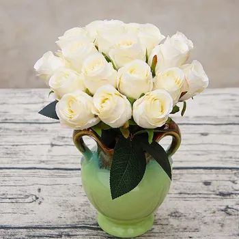 18pcs/daug Dirbtinių Rožių Žiedai nuotakos puokštė Balta Rausva Tailando Royal Rose Šilko gėlės Namų Puošybai Vestuves Dekoras