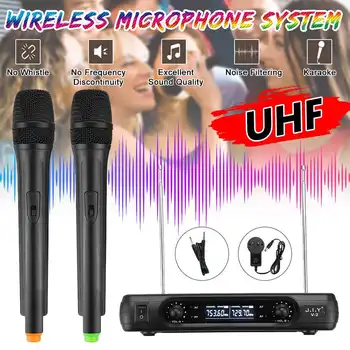 2 Belaidžiai Nešiojamą Mic UHF Bevielio Mikrofono Sistema Dual Channel Didelis Stabilumas 100M Gauna už Karaokė Sistema