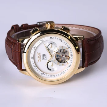 2017 JARAGAR Vyrų Automatinis laikrodis, Mechaninis laikrodis natūralios Odos Dirželis vyriški Laikrodžiai Prabangos Prekės Aukso Dizaino Laikrodžiai