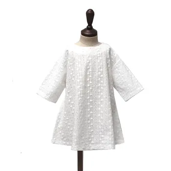 2018 m. Vasaros Baby Girl Gėlių Tuščiaviduriai Iš Šalies Suknelės Vaikų Mergaičių Balta Mielas siuvinėjimas Nėrinių Princesė Dress Vaikams Drabužių