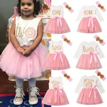 2019 Stilingas Naujagimio Mergaičių Suknelė Princesė Mano 1 Gimtadienio Spurgos Raidžių Tiulio Tutu Sukneles Lankelis Apranga Vestidos