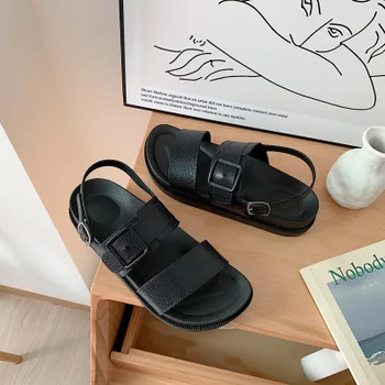 2019 Vasaros Moterų Sandalai Juoda PVC Non-Slip Batų Atsitiktinis Nešioti Lauke