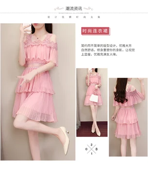 2019 m. vasarą paauglių mergaičių rožinės suknelės vaikams drabužių 14 metų, 165 cm, moterų Šifono suknelė