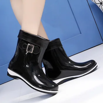 2019 naujas mados kokybės lady PVC guminiai batai, šilti lietaus batai šviesūs moterų aukštakulnį elastinga mažo vamzdelio rainboots moterų batai