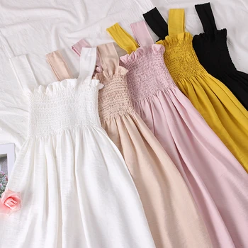 2019 vasaros nauji moteriški drabužiai Retro korėjos versija saldus laukinių spalvų susiėmę gofruotasis vamzdis viršuje ilgas dirželis suknelės ZX148