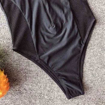 2019 vientisi maudymosi kostiumėlį, Kostiumai Užtrauktukas maudymosi Kostiumėliai Moterims, Vonia Kostiumai Juodas Žalias Plaukti dėvėti Push Up Bodysuit Monokini Maudymosi Kostiumas