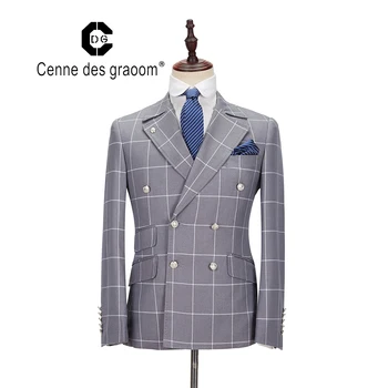 2020 Cenne Des Graoom Naujas Vyrų Kostiumas Pledas Dvigubo Breasted Dviejų dalių Šešių Mygtuką Slim Fit Aukštos Kokybės Vestuves Kostiumas DG-MT