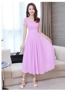 2020 Karšto pardavimo mergaičių vasaros mados dizaino minkštas šifono suknelės, raudonos moterų atsitiktinis plonas elegantiškas graži rožinė suknelė didelis dydis #A86