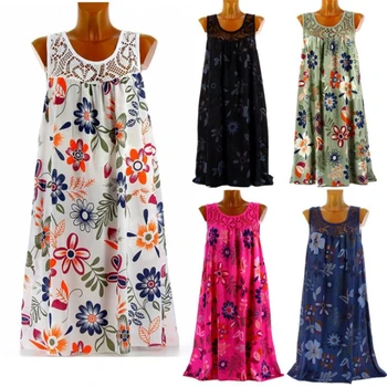 2020 Moterų Vasaros Suknelė Boho Stiliaus Gėlių Spausdinti Paplūdimio Suknelė Tunika Sundress Prarasti Mini Šalis Suknelė Plus Size Vestidos 5XL