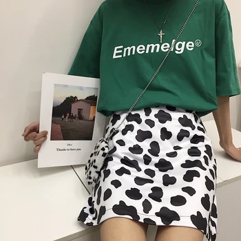 2020 Naujas moterų korėjos apie Harajuku stilius karvė spausdinti sijonas elastinga juosmens pusė moterų moterų šifono gėlių padengti ups