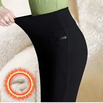2020 m. Moteris, Žiemą Šiltas kelnes Aksomo Stora Kelnės Aukšto Juosmens Elastinga vidutinio amžiaus Motina Ruožas Tiesus Pants Plus Size 5XL