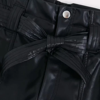 2020 metų Vasaros šortai derliaus pu odos šortai moterims prašmatnus lankas elastinga aukštos juosmens šortai korėjos mados karšto juoda šortai streetwear