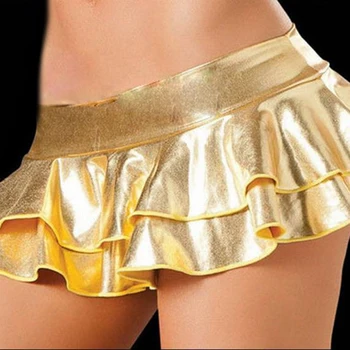 2020 naujas Itin Trumpą PU Lakinės odos dviaukštis Lotus lapų krašto Mini Sijonas saias sijonai moterų faldas seksualus kostiumai didmeninės