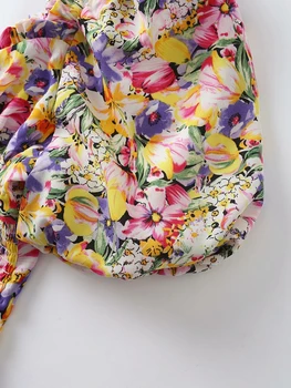 2020 naujas moterų v-kaklo prašmatnus gėlių spausdinti atsitiktinis slim smock palaidinė moteriška sluoksniuotos rankovėmis elastinga marškinėliai laisvalaikio chemise viršūnės