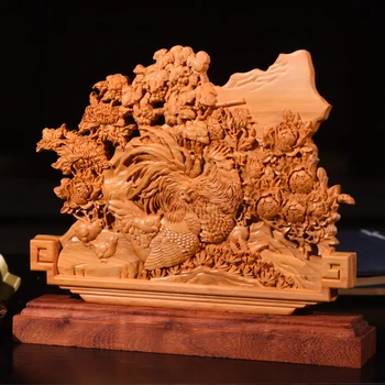 23cm Aukso gaidys Medienos statula Dvipusis Raižyti Tuščiaviduriai Namų deocr Baldai, medienos Menų ir Amatų Figūrėlės