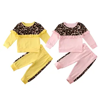 2VNT Vaikas Baby Girl Drabužiai Leopard Pynimas Viršūnės T-shirt Antblauzdžiai Kelnės 1-6T Bamblys Mergaitės Pavasarį, Rudenį Apranga Tracksuit