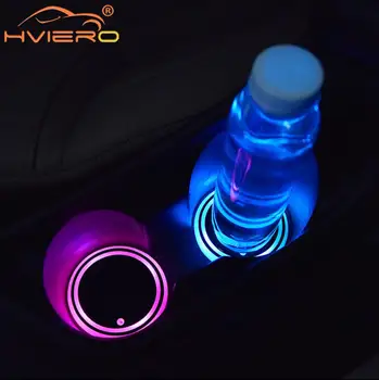 2X Auto Led Automobilio Puodelio Laikiklį Apačioje Mygtukai LED Hub Lempos Dangtelio Apdaila Atmosfera Lempos Sveiki, Šviesos, neslystantis Kilimėlis Spalvingas Šviesos Miestelyje