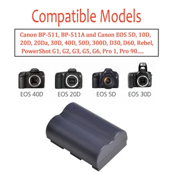 2vnt 1800mAh BP-511 BP-511A Baterijas + Dual USB Kroviklis skirtas Canon EOS 50D, 40D 30D 20D 10D 5D 300D PowerShot G6 G3 G5
