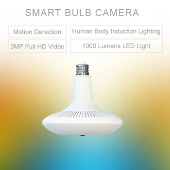 3 Mln. 1536P /960P 360° PIR Žmogaus Kūno Indukcijos WiFi Lemputės Panoraminis Fotoaparatas Indoor Mini Kamera