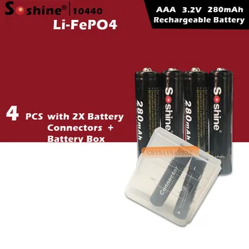 4 vnt/daug Soshine 10440 baterija 3.2 V 280mAh LiFePO4 ląstelių Įkraunamos AAA Baterijos 2X Baterija Jungtys + Baterijos Dėžutė