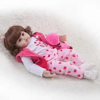 48Cm 55cm Baby Doll, Garbanotais Plaukais Mergina Atgimsta Bamblys Minkšti Silikoniniai Su Medžiaga Įstaiga Tikroviškos Lėlės Žaisti Žaislai Vaikams