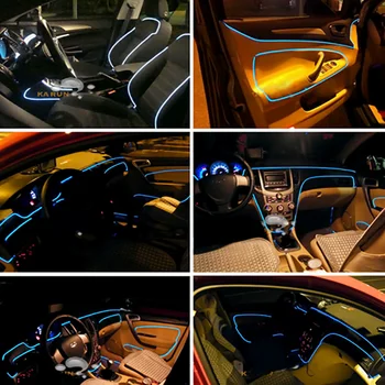 5 Metrų Automobilio Salono Apšvietimas 12V Auto LED Juostelės EL Lynas Auto Atmosfera Dekoratyvinės Lempos Lankstaus Neono Šviesos