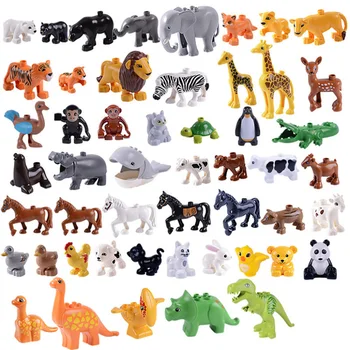 50Pcs/Daug Gyvūnų Serijos Blokai Rinkiniai Didelių dalelių, Gyvūnų dinozaurų Plytų žaislai Suderinama Didelis Duploe Blokai