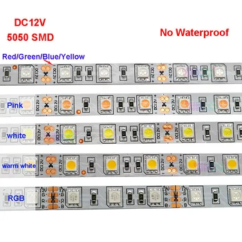 5M/daug DC12V 5050 SMD 60LEDs/m, Balta/Šiltai Balta/Raudona/Žalia/Geltona/Mėlyna/Rožinė/RGB/UV/RGBW/RGBWW Lanksti Led Šviesos Juostelės juosta