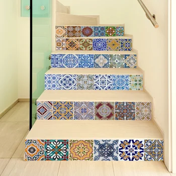 6 Vnt 3D Maroko Stiliaus Lipnios Laiptai Lipdukas Keraminės Plytelės PVC Laiptų Tapetai Vinilo Decal Freskos Laiptų Dekoras