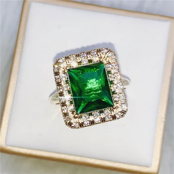 925 Sidabro Spalvos Smaragdas Žiedas Moterims Green Jade Anillos Turkis Bizuteria Prabangių Vestuvių Brangakmenio Papuošalai, Deimantų Žiedai