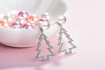 925 sterlingas sidabro mados Kalėdų eglutė perlų papuošalai ponios'stud auskarai moterims, dovana, ne išnyks merginos studentams