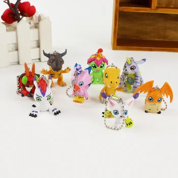 9pcs/set 3.5-5cm Digimon Pav Keychains Agumon Piyomon Patamon Palmon Gomamon Gabumon Mielas Mini Žaislai Pakabukas