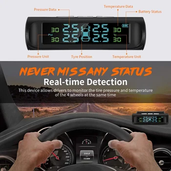 AN001 Saulės Automobilių PSSS LCD Ekranas Auto Padangų Slėgio Stebėjimo Padangų Temperatūros Signalizacija, Įspėjimo Sistema