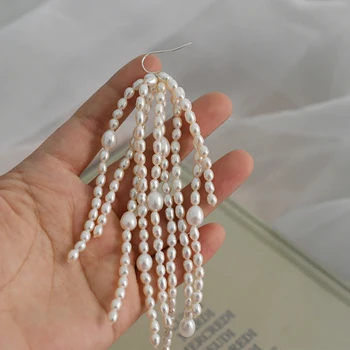 ASHIQI Natūralių gėlavandenių perlų 925 sterlingas sidabro didelis lašas auskarai perdėti ilgai pakraštyje asmenybės mada moterims