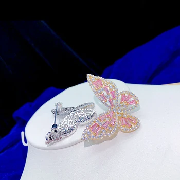 ASNORA Stilingas rausvos spalvos, cirkonis drugelis sagė moterims, su cirkono montavimo kristalų vestuvių