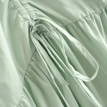 Aachoae Moterų Raišteliu Plisuotos Midi Suknelė Elegantiškas V Kaklo Žaliųjų Partijos Suknelė Sluoksniuotos Ilgomis Rankovėmis Kietas Elegantiškos Suknelės Skraiste Femme