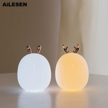 AiLESEN Mielas Elnias Triušis LED Nakties Šviesos Silikono Animacinių filmų Pritemdomi Lempa USB Įkrovimo Vaikams, Vaikams, Kūdikių Dovanų Šviesos