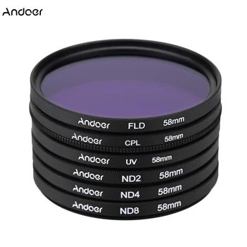 Andoer 58mm UV+CPL+FLD+ND2/4/8 Nuotrauka Filtro Rinkinys, Ultravioletine Apskrito-Polarizing Fluorescencinis Filtras Nikon Canon Dslr