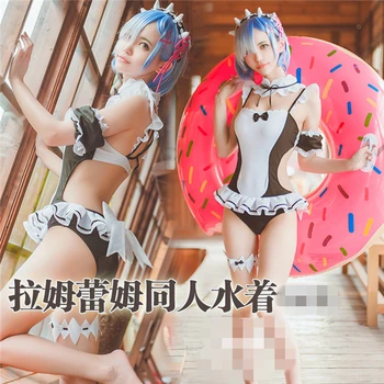 Anime Re:zero cosplay kostiumų Ram maudymosi kostiumėliai, Rem seksualus bikini plaukti kostiumas moterims jumpsuits A
