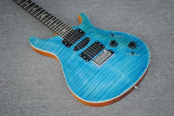 Aqua blue tiger veido elektrinė gitara, raudonmedžio fingerboard, sidabro priedai, gamyklos gali būti pritaikyti