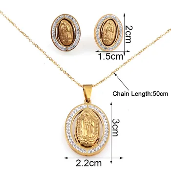 Aukso 316L Nerūdijančio Plieno Ovalus Mergelės Marijos Krikščionių Katalikų Karoliai Su kalnų krištolas Moterims, Aukštos kokybės Pakabukas Karoliai
