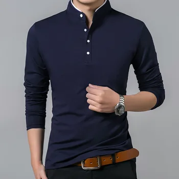 Aukštos kokybės vyriški Polo marškinėliai vyrams ilgomis rankovėmis išlaikyti šiltas Polo marškinėliai stovėti apykaklės, paprastas atsitiktinis medvilnės didelis dydis s-3xl marškinėliai