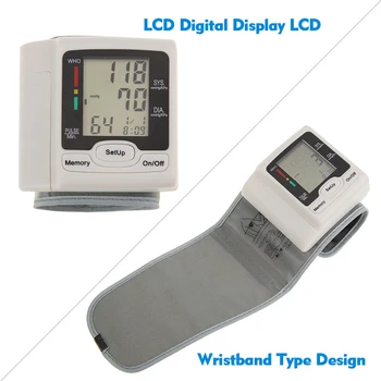 Automatinis kraujospūdžio matuoklis Riešo Sphygmomanometer LCD Skaitmeninis Nešiojamas Kamertonas ' Matavimo Impulsų dažnis, Kraujo Spaudimas