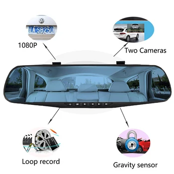 Automobilių Dvr Brūkšnys Fotoaparato Automobilių Dvr veidrodis FHD 1080P 4.3 Colių Dvigubas Objektyvas Su Galinio vaizdo Kamera, Auto Vaizdo įrašymo Registratory vaizdo Kamera