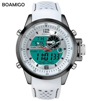 BOAMIGO Top Brand Vyrų Sporto daugiafunkciniai Laikrodžiai LED skaitmeninis analoginis kvarco balta Kariniai laikrodžiai
