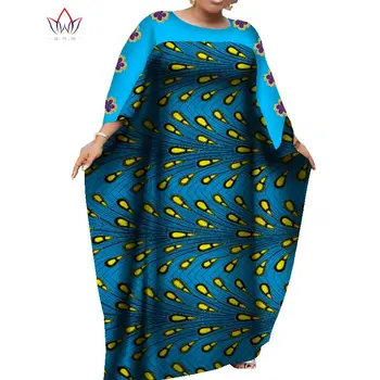 BRW Maxi Suknelė Afrikos heidi bazin Riche O-Kaklo Medvilnės Spausdinti Vaškas Ilgos Suknelės, Plius Dydis 6XL Mados Afrikos Drabužių WY7869